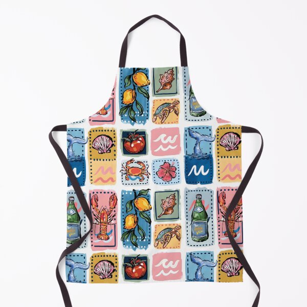 Item preview, Mediterranean Patchwork Seamless Pattern, Coastal Sea Life Tiles, Lemon Lobster Crab Shell Whale, Summer Nautical Fabric Print, Beach Tile Design La Dolce Vita designed and sold by FRH Design ⭐⭐⭐⭐⭐.