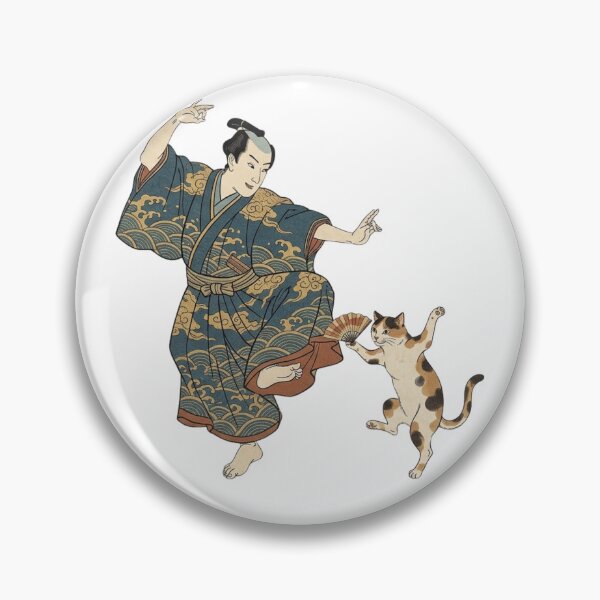 Item preview, Ukiyoe Dancing Samurai - Happy Dance with Fan Cat designed and sold by LuckyCatClubJP.