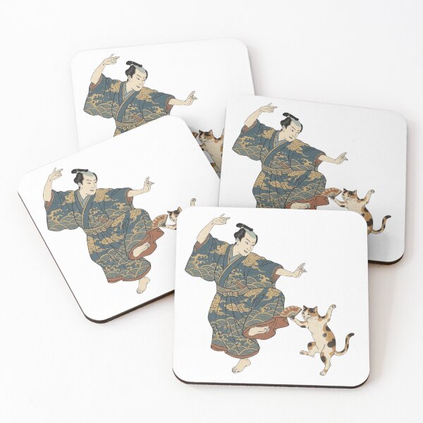 Item preview, Ukiyoe Dancing Samurai - Happy Dance with Fan Cat designed and sold by LuckyCatClubJP.