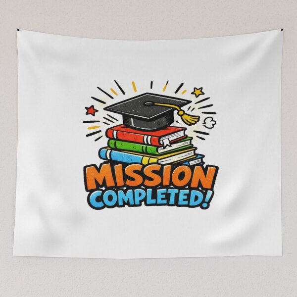 Item preview, Mission Completed Graduation Design • Funny Grad Cap & Books Art • Student Achievement Graphic designed and sold by Bright Nest Studio.