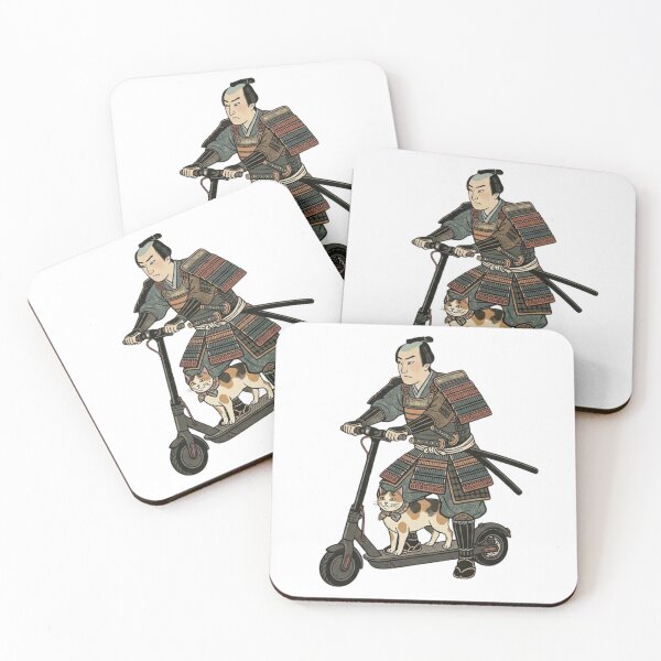 Item preview, Ukiyo-e Samurai on Electric Scooter with Calico Cat designed and sold by LuckyCatClubJP.