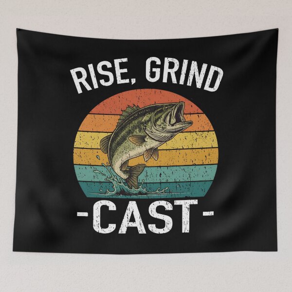 Item preview, Rise Grind Cast Fishing Bass Fishing Retro Sunset Largemouth Bass Angler fishing lover fish whisperer designed and sold by Jt41.