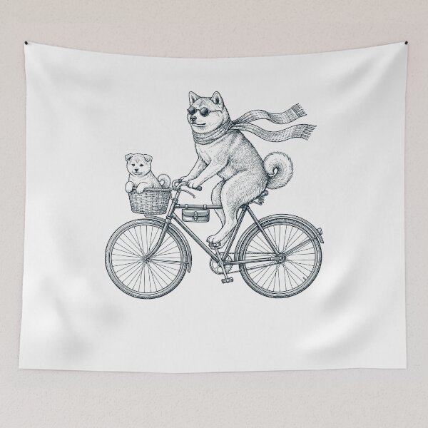 Aperçu de l'œuvre Vélo vintage Akita pour amoureux des chiens créée et vendue par DoodleTortle.