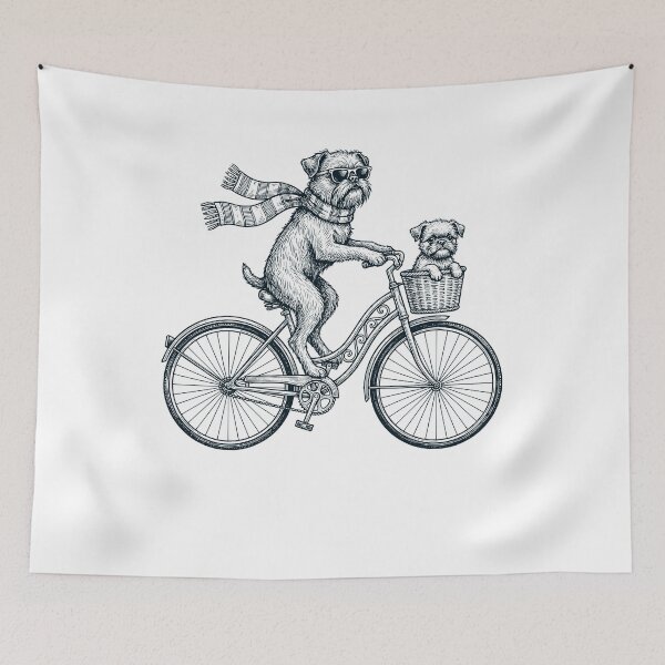 Item preview, Vintage Brussels Griffon Riding Bike Bicycle Cycling Dog Lover designed and sold by DoodleTortle.