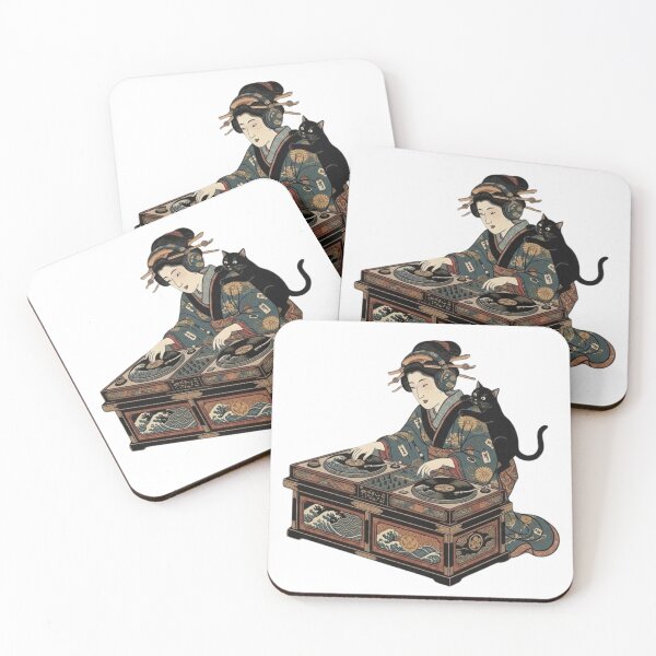 Item preview, Ukiyoe DJ Geisha - Lofi Beats & Black Cat designed and sold by LuckyCatClubJP.