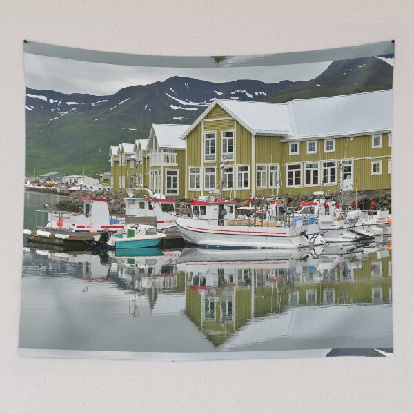 Item preview, Small fishing town in a narrow fjord - Siglufjordur, Iceland. Original photography designed and sold by studio838.