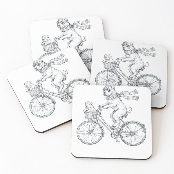 Item preview, Vintage Chinese Shar Pei Riding Bike Bicycle Cycling Dog Lover designed and sold by DoodleTortle.