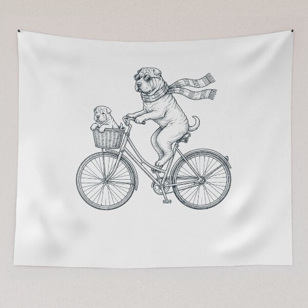 Item preview, Vintage Chinese Shar Pei Riding Bike Bicycle Cycling Dog Lover designed and sold by DoodleTortle.