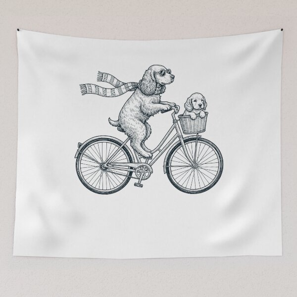 Item preview, Vintage Cocker Spaniel Riding Bike Bicycle Cycling Dog Lover designed and sold by DoodleTortle.