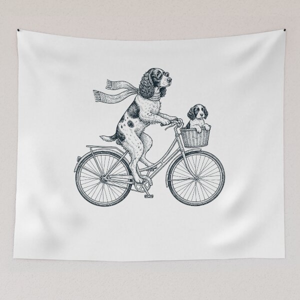 Item preview, Vintage English Springer Spaniel Riding Bike Bicycle Cycling Dog Lover designed and sold by DoodleTortle.