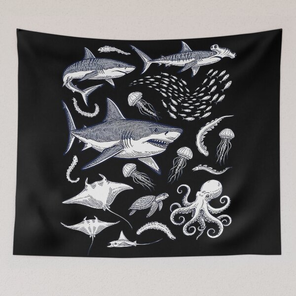 Item preview, Sharks Jellyfish Octopus Ocean Life Illustration Premium Tri-Blend designed and sold by hqmofoo35.