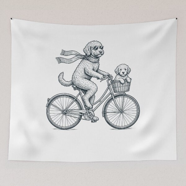 Item preview, Vintage Goldendoodle Riding Bike Bicycle Cycling Dog Lover designed and sold by DoodleTortle.