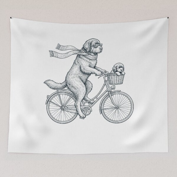 Item preview, Vintage Newfoundland Riding Bike Bicycle Cycling Dog Lover designed and sold by DoodleTortle.