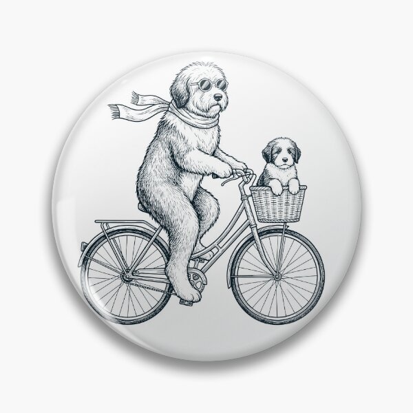Item preview, Vintage Old English Sheepdog Riding Bike Bicycle Cycling Dog Lover designed and sold by DoodleTortle.