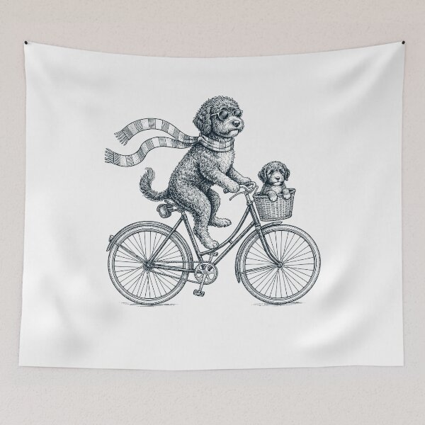 Item preview, Vintage Portuguese Water Dog Riding Bike Bicycle Cycling Dog Lover designed and sold by DoodleTortle.