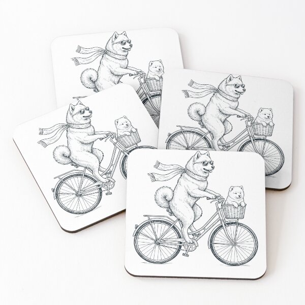Aperçu de l'œuvre Vélo vintage Samoyède pour amoureux des chiens créée et vendue par DoodleTortle.