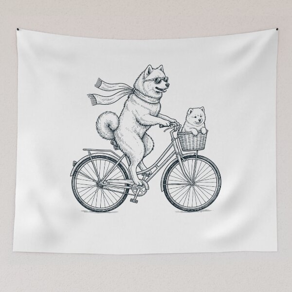 Aperçu de l'œuvre Vélo vintage Samoyède pour amoureux des chiens créée et vendue par DoodleTortle.