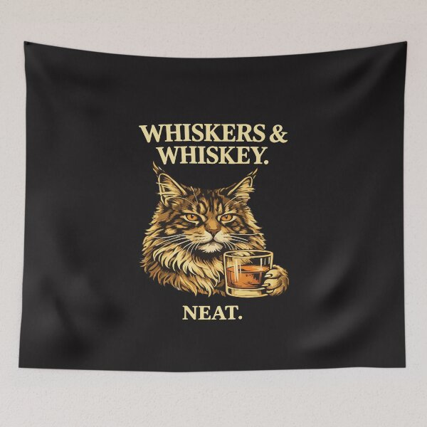 Item preview, Whiskers and Whiskey Neat Funny Cat Lover Bourbon Drinker Design designed and sold by kiralynstration.