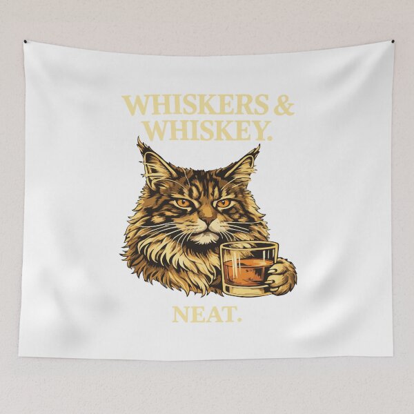 Item preview, Whiskers and Whiskey Neat Funny Cat Lover Bourbon Drinker Gift Design designed and sold by kiralynstration.