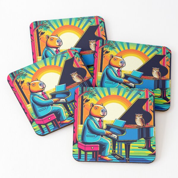 Item preview, Capybara Pianist – Rainbow Sunset Symphony Design designed and sold by Dogandesighn.