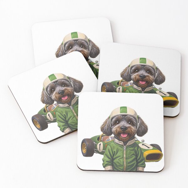 Item preview, Schnoodle Dog Racing Art Print designed and sold by Kedspicedesign.