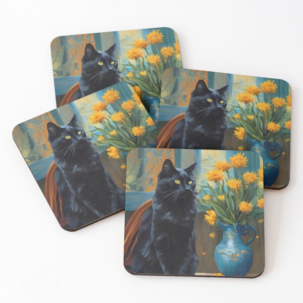 Item preview, Ilustración floral de un gato negro con flores amarillas para un interior acogedor designed and sold by Erika Kaisersot.