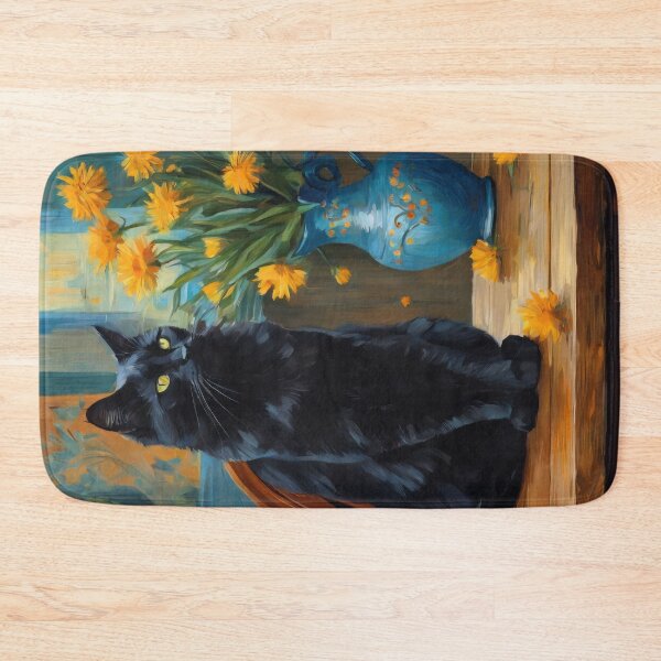 Artikelvorschau, Schwarze Katze mit gelben Blumen Gemütliche Interieur-Blumenillustration entworfen und verkauft von Erika Kaisersot.