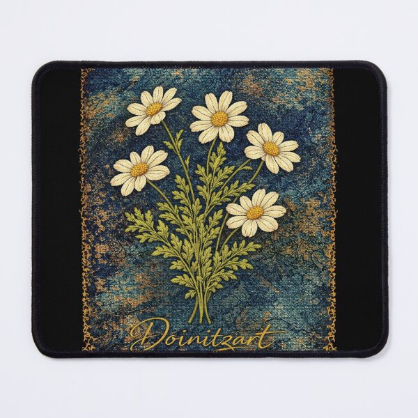 Item preview, Vintage Daisy Floral Art Medieval Style Abstract on Blue designed and sold by doinitzart.