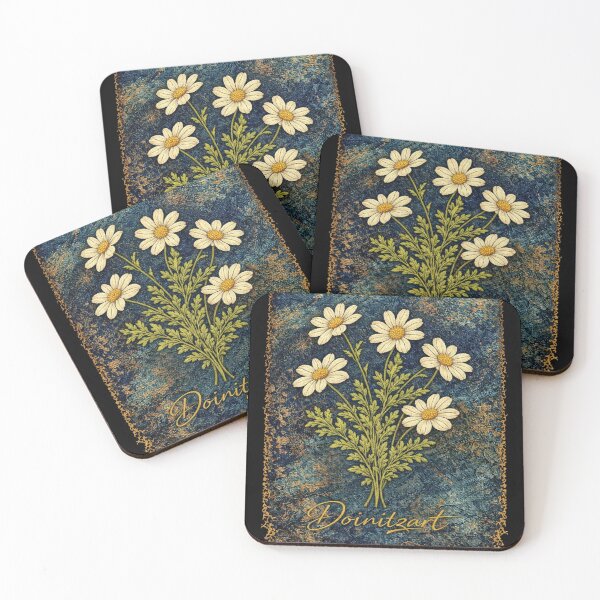 Item preview, Vintage Daisy Floral Art Medieval Style Abstract on Blue designed and sold by doinitzart.