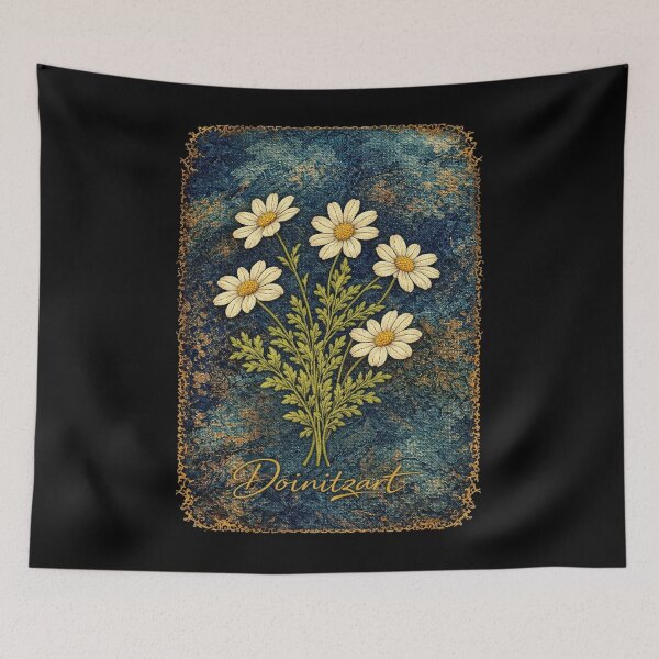 Item preview, Vintage Daisy Floral Art Medieval Style Abstract on Blue designed and sold by doinitzart.