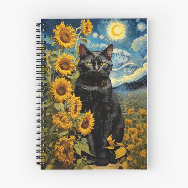 Item preview, Black Cat with Sunflowers Artistic Night Floral Illustration designed and sold by Erika Kaisersot.