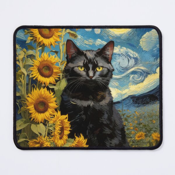 Item preview, Black Cat with Sunflowers Artistic Night Floral Illustration designed and sold by Erika Kaisersot.