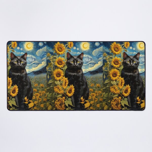 Item preview, Black Cat with Sunflowers Artistic Night Floral Illustration designed and sold by Erika Kaisersot.
