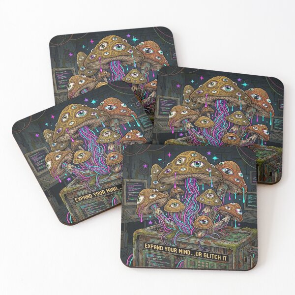 Item preview, Psychedelic Cyberpunk Mushroom - Expand Your Mind Or Glitch It - Weirdcore Tech Art designed and sold by Neon & Neurosis.