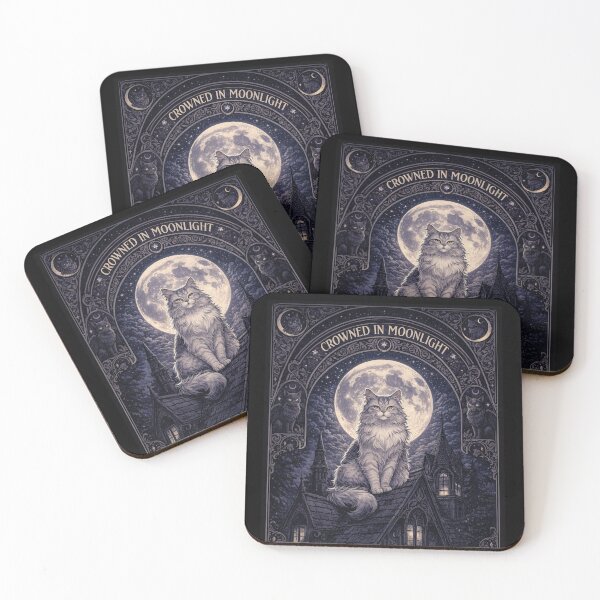 Item preview, Crowned in the Moonlight | Art Nouveau Spiritual Cat Design designed and sold by ArtNouveauCats.