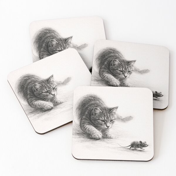 Item preview, Cat Hunting Mouse Charcoal Sketch | Minimal Animal Drawing designed and sold by DrizzyV.