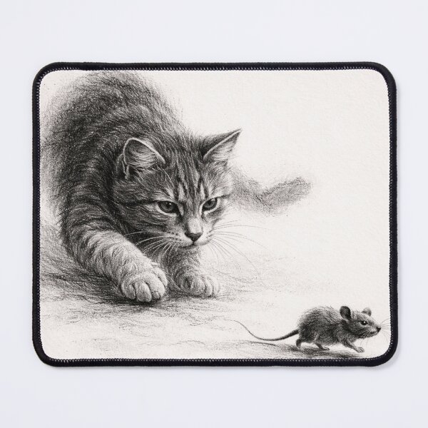 Item preview, Cat Hunting Mouse Charcoal Sketch | Minimal Animal Drawing designed and sold by DrizzyV.