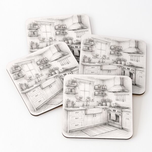 Item preview, Cozy Kitchen Charcoal Drawing | Rustic Interior Sketch Wall Art designed and sold by DrizzyV.
