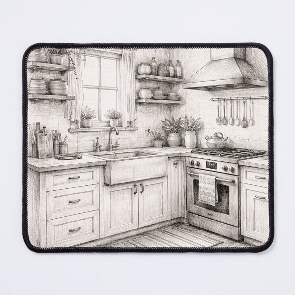 Item preview, Cozy Kitchen Charcoal Drawing | Rustic Interior Sketch Wall Art designed and sold by DrizzyV.