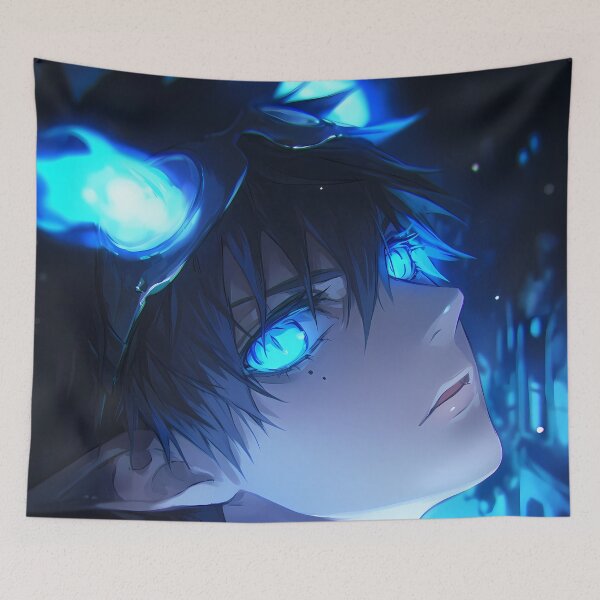 Item preview, Rin Okumura Blue Exorcist Blue Flames Glowing Eyes designed and sold by PMartistStudio.