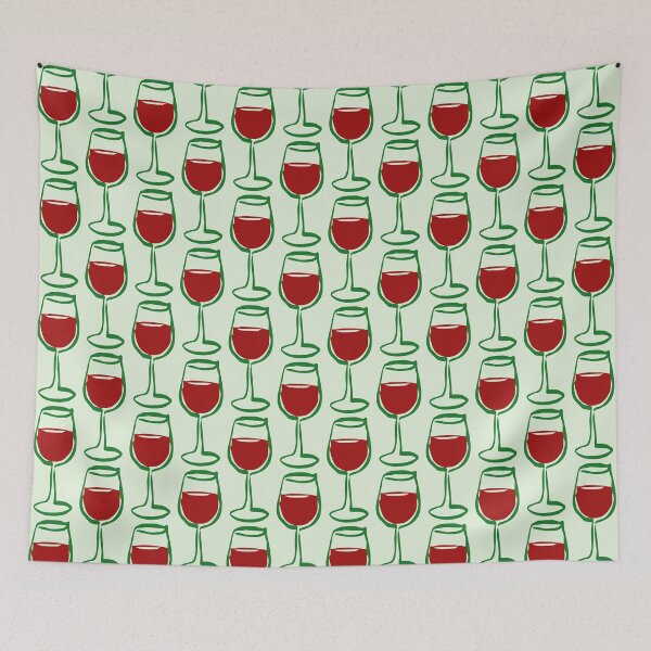 Item preview, Red Wine Glass Doodle – Green and Red Line Art designed and sold by EmeraldeaArt.