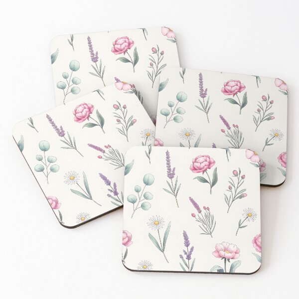 Item preview, Different flowers seamless pattern, lavender, daisies etc on a beige background designed and sold by LeedsArtStudio.