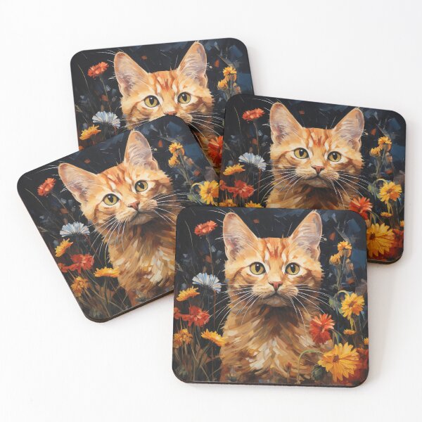 Item preview, Ginger Cat Portrait with Bold Floral Composition designed and sold by Erika Kaisersot.