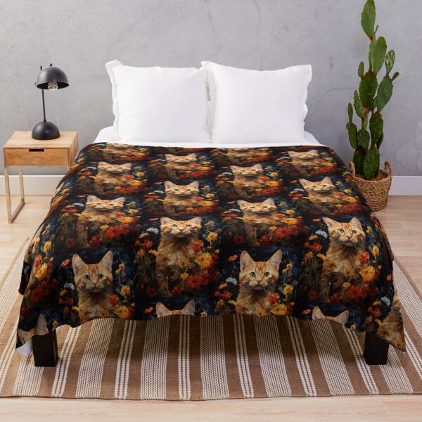 Item preview, Ginger Cat Portrait with Bold Floral Composition designed and sold by Erika Kaisersot.