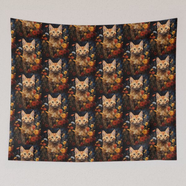Item preview, Ginger Cat Portrait with Bold Floral Composition designed and sold by Erika Kaisersot.