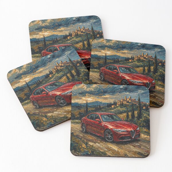 Item preview, Dynamic impasto painting of a red Italian sports sedan designed and sold by RevUpDesign.