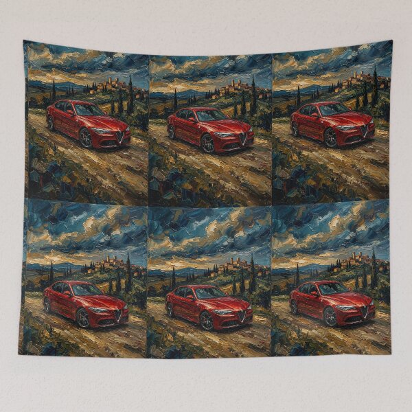 Item preview, Dynamic impasto painting of a red Italian sports sedan designed and sold by RevUpDesign.