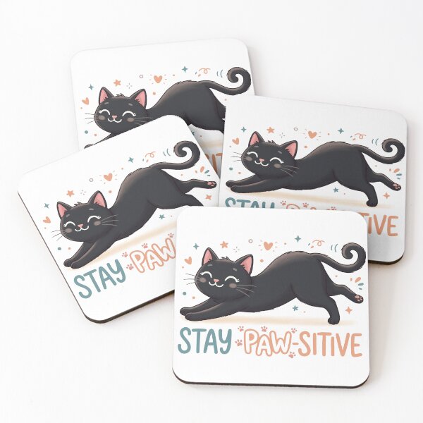 Item preview, Cute Cartoon Black Cat Stretching with Stay Paw-Sitive Text designed and sold by DiNata.