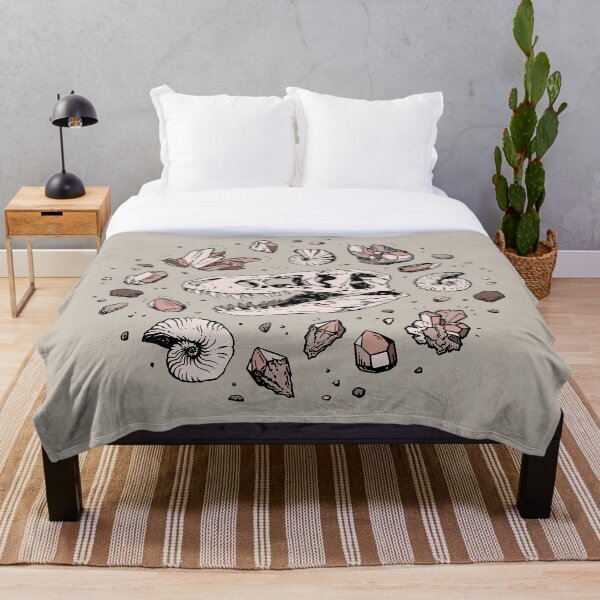 Geo-rex Vortex | Rose Quartz | Dinosaur Skull Fossil Art Throw Blanket