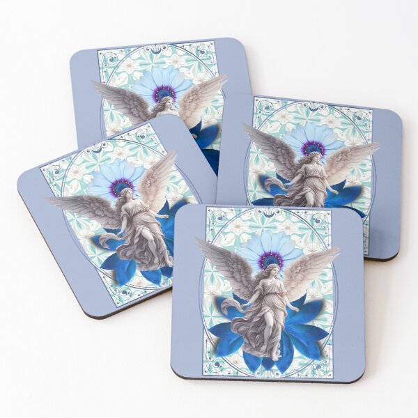 Item preview, Celestial Angel with Blue Lotus Flower Ornate Tile Art designed and sold by ChasingRabbit05.